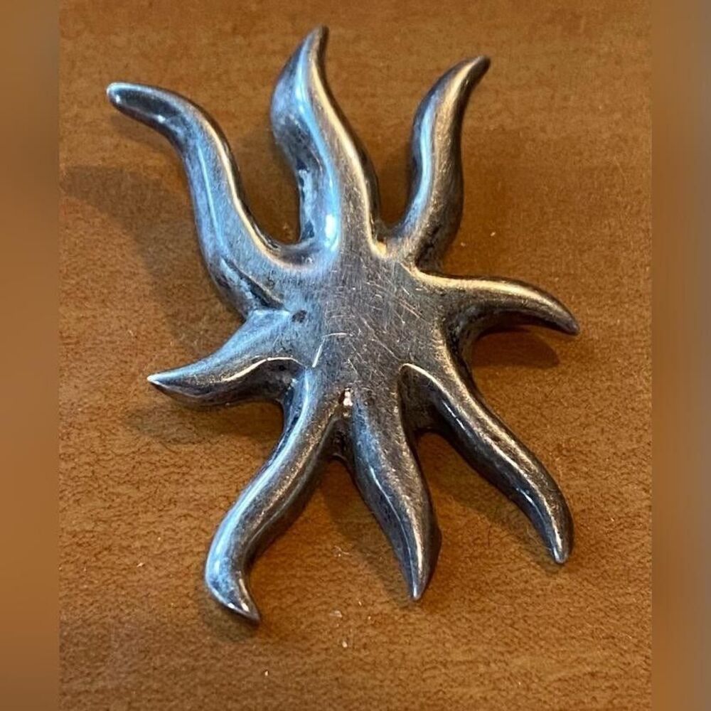 Silver Metal Sunburst Octopus Pendant Embellishment Nature 1.25"